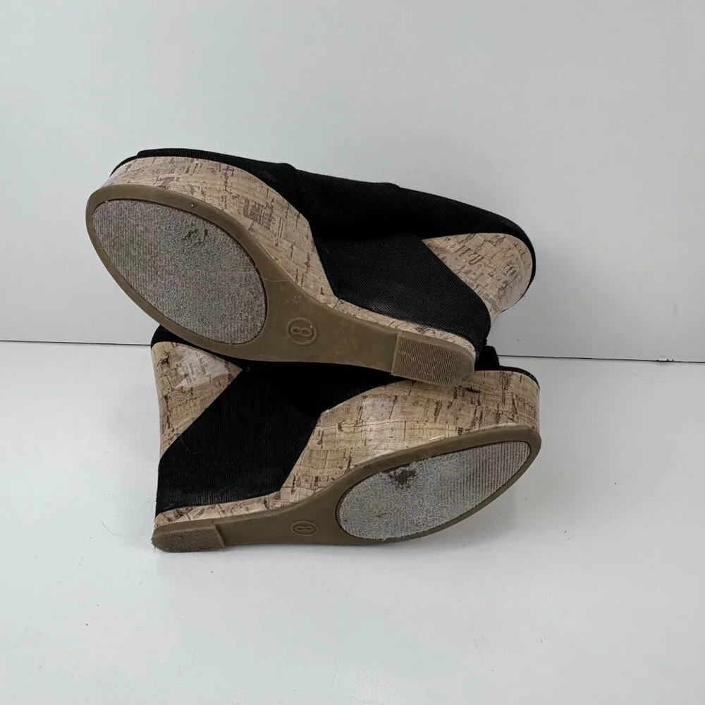Black Peep Toe‎ Wedge Heels Cork Platform Size 8 By Mossimo Sox-Tab